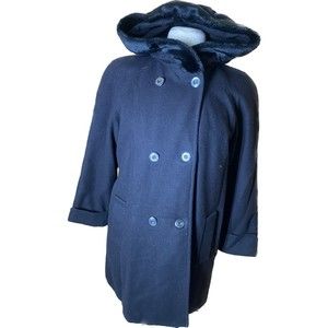 BRAETAN BLACK WOOL JACKET Collar and Cuffs Hood Short Coat Size 12